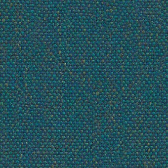 Flax fabric sample, teal and blue blend, dense nubby weave with olive and gold highlights, textured surface, uniform construction.